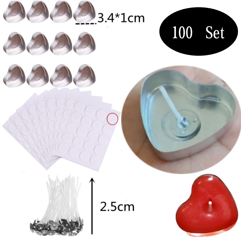 Candle Making Supplies Wholesale - 100 Sets herzförmige leere Aluminium-Teelichtkerzen, Wachsdosen,