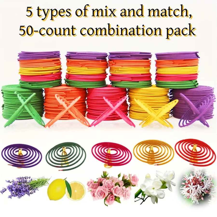 Uv Inhibitor Candle - 50 Stück gemischte Duft-Räucherstäbchen, Spiralform, Zitrone,